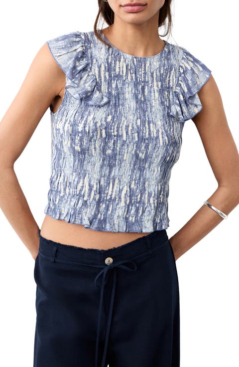 Smocked Tie-Dye Crop Top