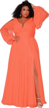 Johnathan Kayne for Sydney's Closet Cold Shoulder Chiffon Plus Size A-Line Evening Gown
