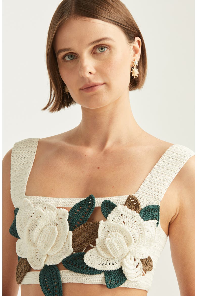 Magnolias Crochet Crop Top, Alternate, color, IVORY MULTI