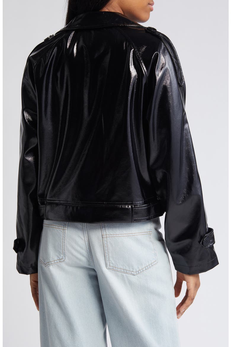 Neal Patent Faux Leather Moto Jacket, Alternate, color, BLACK