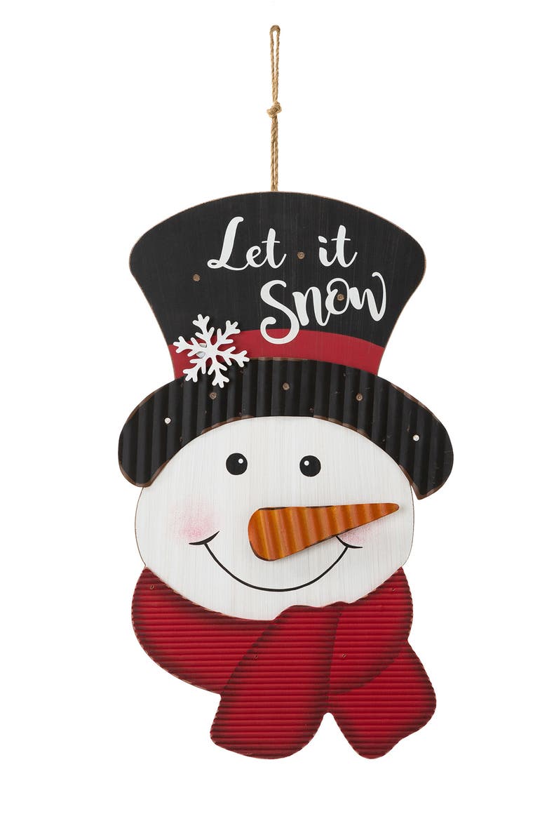 19"H Lighted 3D Wooden Metal Snowman Wall Decor, Alternate, color, Red