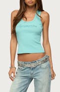 EDIKTED Aquamarine Rhinestone Ribbed Tank