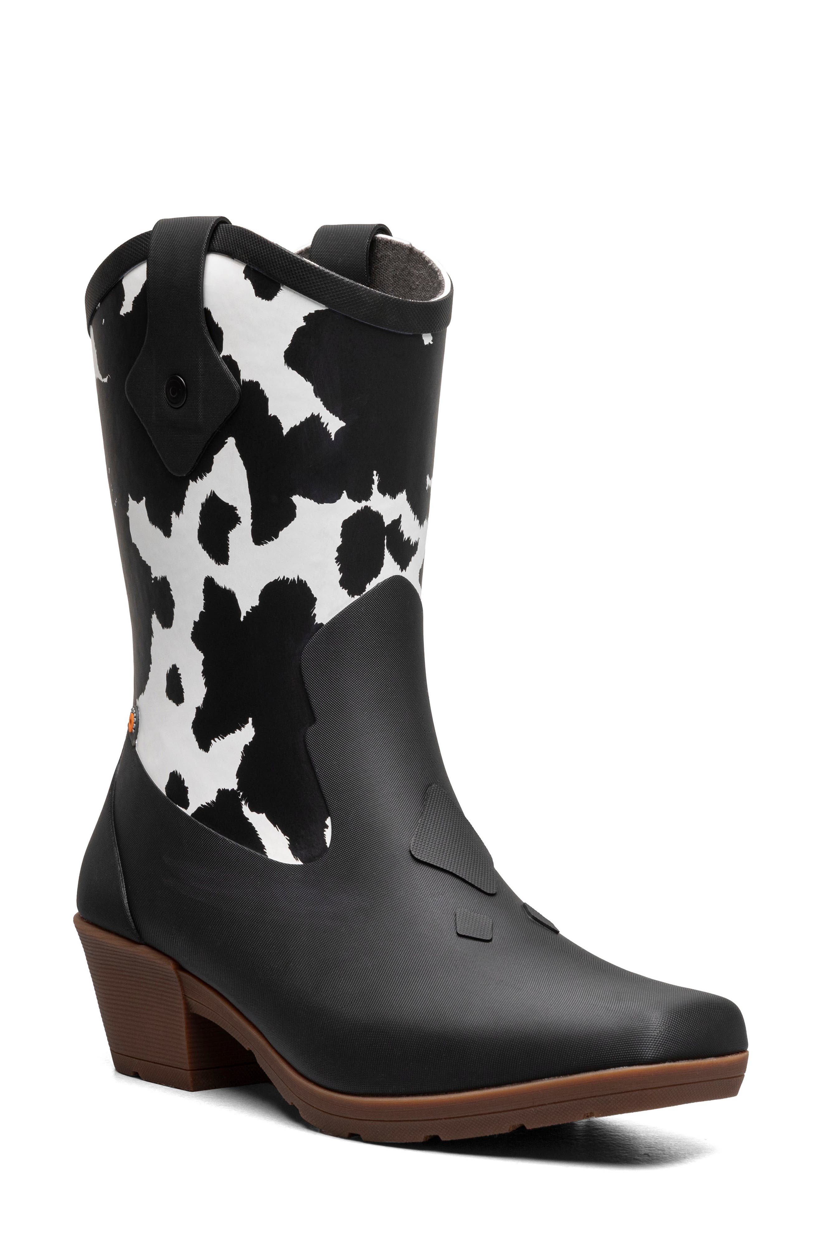 Jolene Mid Deco Waterproof Rain Boot, Main, color, BLACK W/ WHITE