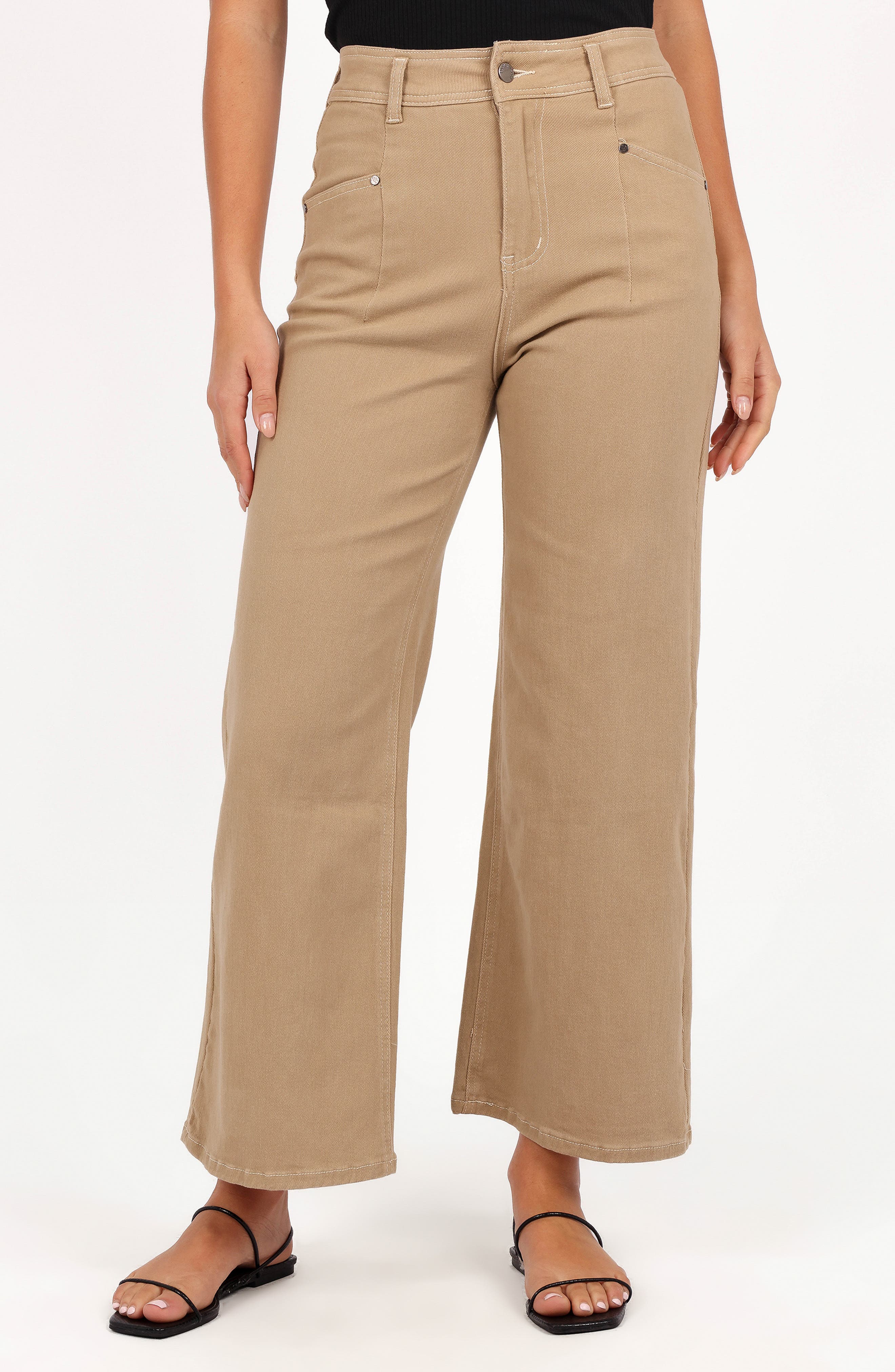 Petal & Pup Parson Topstitch Detail Crop Wide Leg Pants