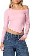 EDIKTED Long Sleeve Asymmetric Crop Top & Choker