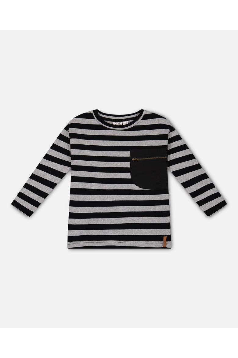 Boy's Striped Rib T-Shirt Black, Main, color, Anthracite