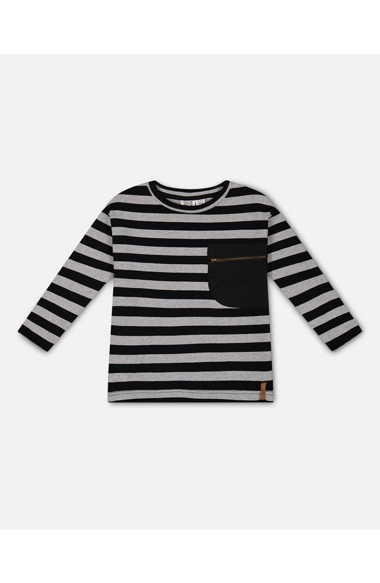Deux par Deux Boy's Striped Rib T-Shirt Black, Main, color, 