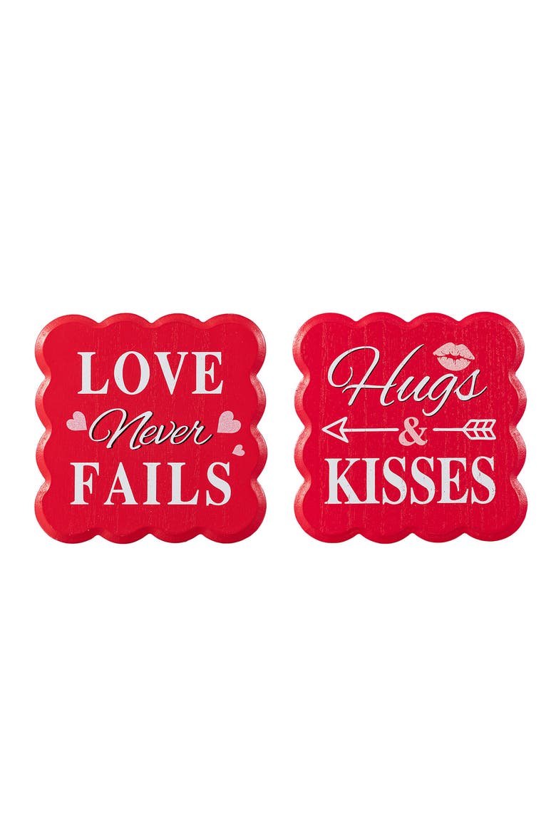 6"H Set of 2 Valentine's Wooden Table Decor, Main, color, Red