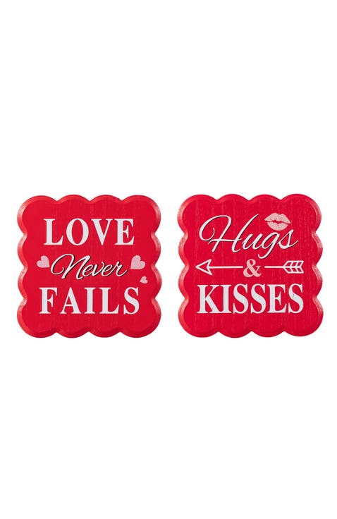 6"H Set of 2 Valentine's Wooden Table Decor