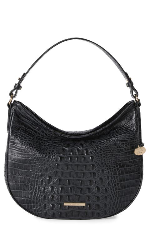 Small Kathleen Croc Embossed Leather Shoulder Bag