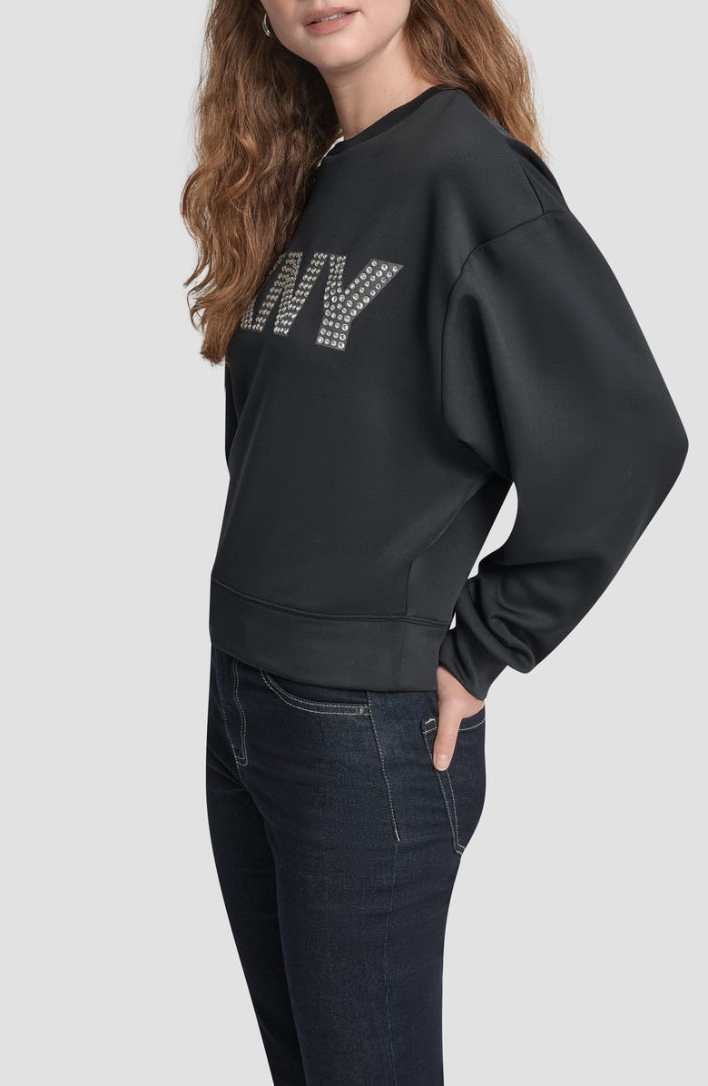 DKNY Embellished Logo Scuba Sweatshirt, Alternate, color, Black