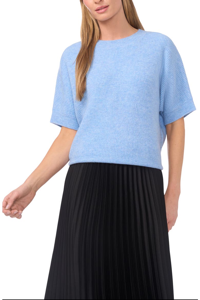 Short Sleeve Sweater, Main, color, BLUE HEATHER