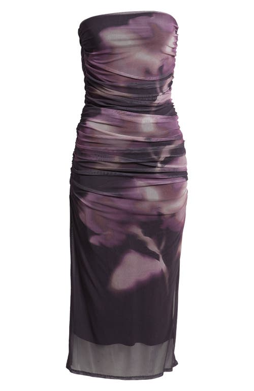 Open Edit Ruched Strapless Mesh Dress In Purple
