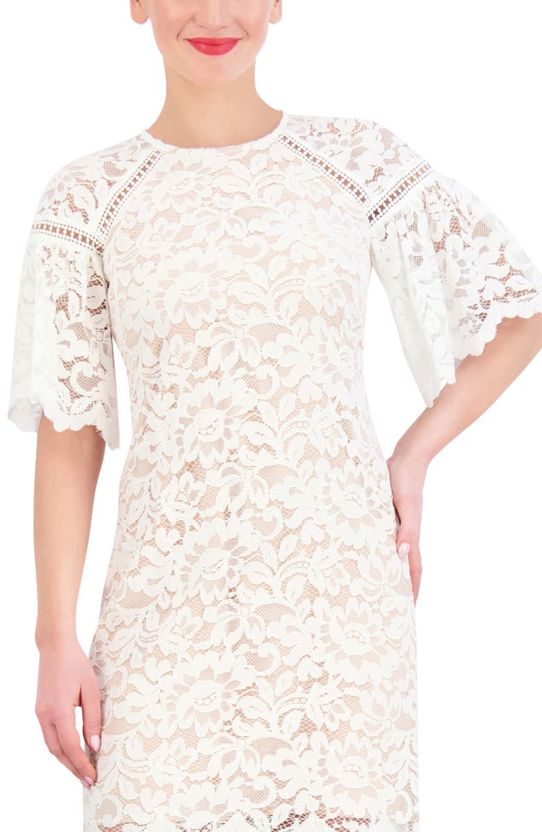 Vince Camuto Scallop Hem Lace Dress, Alternate, color, Ivory Beige