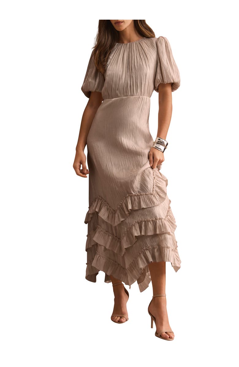 MINT VELVET Metallic Ruffle Midi Dress, Alternate, color, Neutral