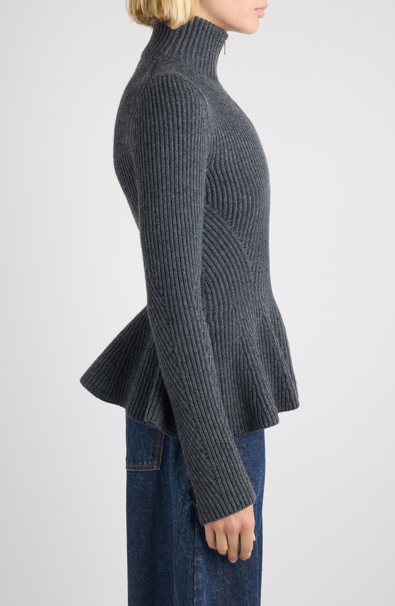 Alaïa Virgin Wool & Cashmere Peplum Cardigan, Alternate, color, Gris Fonce