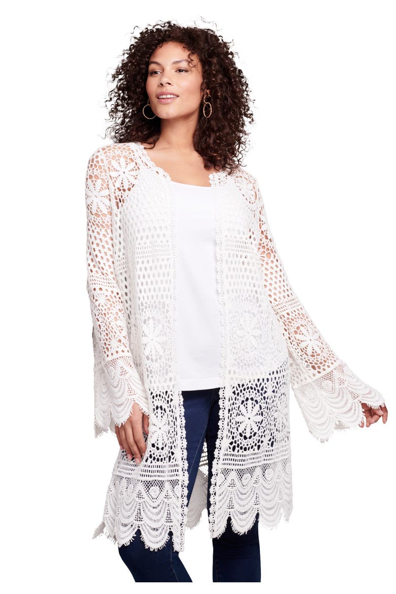Plus Size Floral Lace Crochet Duster, Main, color, IVORY