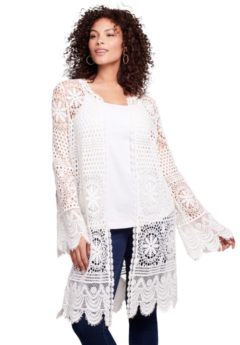 Plus Size Floral Lace Crochet Duster