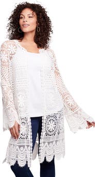 Roaman's Plus Size Floral Lace Crochet Duster