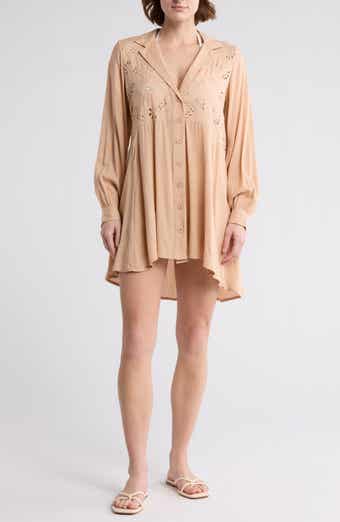 BOHO ME Eyelet Long Sleeve Button-Down Swim Cover-Up