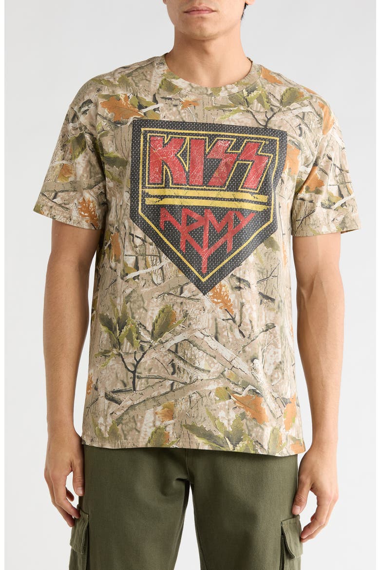 KISS Army Patch Camo Graphic T-Shirt, Main, color, BROWN