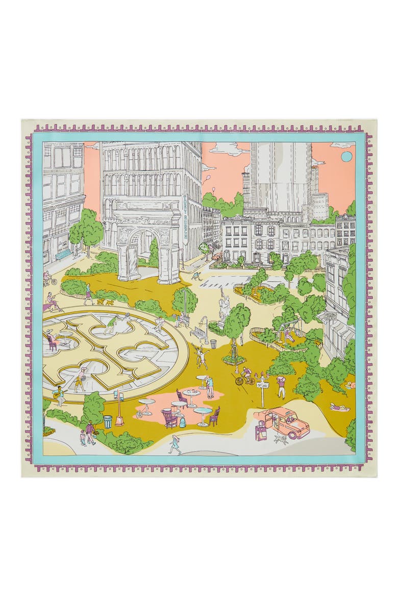 Washington Square Park Silk Scarf, Alternate, color, BLUE