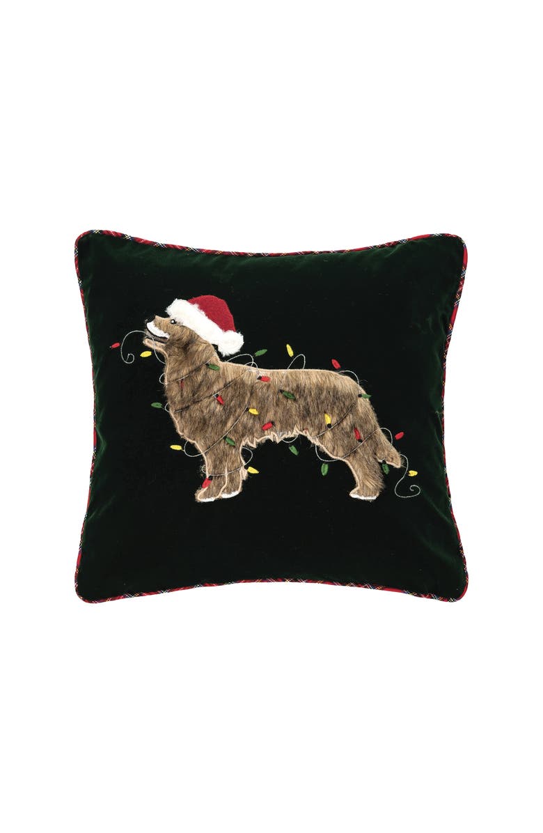 C&F Home Santa Hat Golden Retriever Christmas String Lights Accent Throw Pillow 18" x 18", Main, color, Black