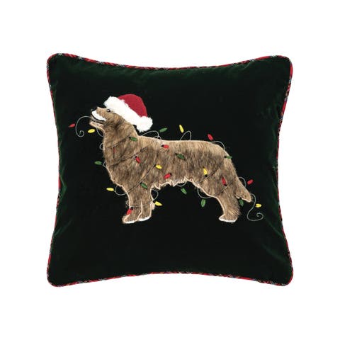 Santa Hat Golden Retriever Christmas String Lights Accent Throw Pillow 18" x 18"