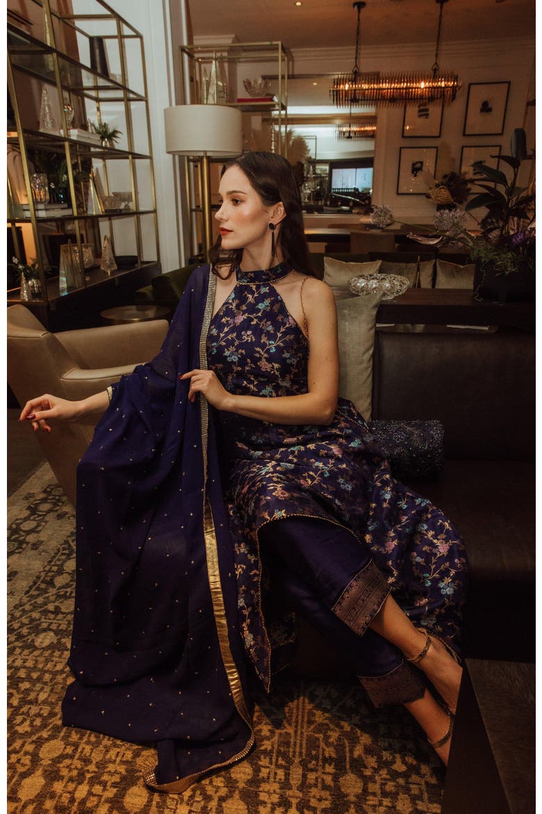 Lazuli Jacquard Halter Salwar Kameez, Alternate, color, Blue