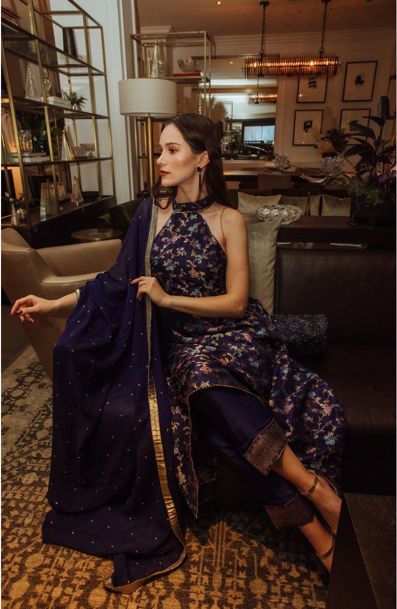 RAAS Lazuli Jacquard Halter Salwar Kameez, Alternate, color, Blue