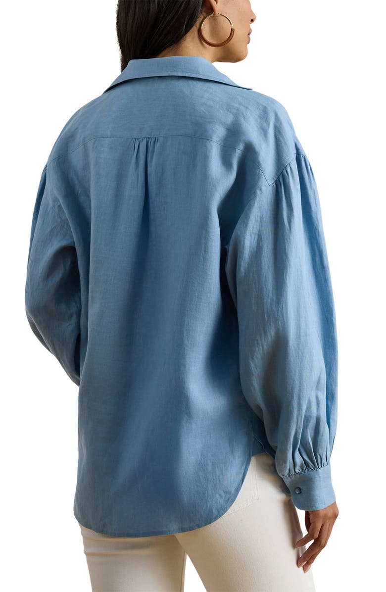 Lauren Ralph Lauren Relaxed Fit Linen Button-Up Shirt, Alternate, color, Blue Note