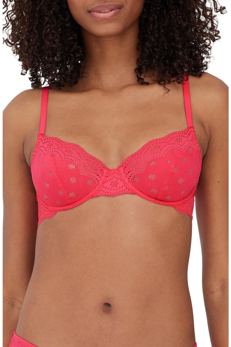 Smitten Underwire Eyelet Lace Demi Bra, Main, color, HOT PINK