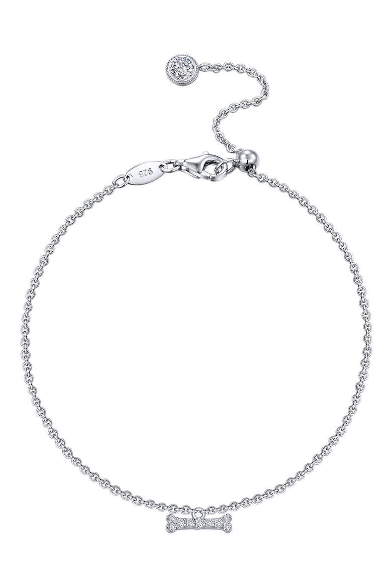 Simulated Diamond Dog Bone Charm Bracelet, Main, color, WHITE