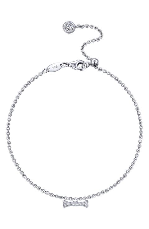 Simulated Diamond Dog Bone Charm Bracelet