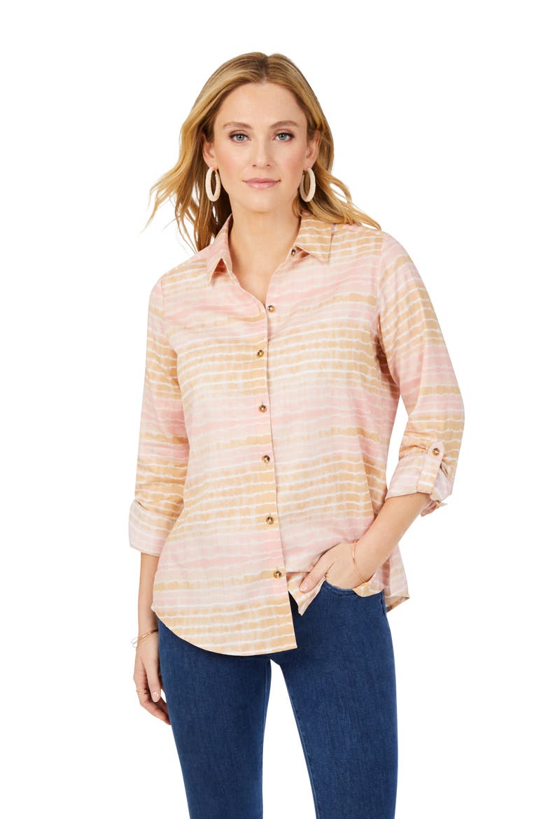 Zoey Northern Lights Tie Dye Cotton Sateen Button-Up Shirt, Alternate, color, PINK WHISPER