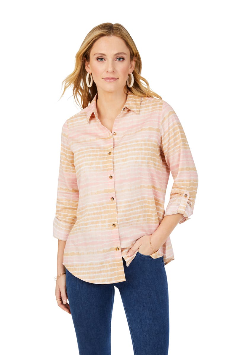 Foxcroft Zoey Northern Lights Tie Dye Cotton Sateen Button-Up Shirt, Alternate, color, Pink Whisper