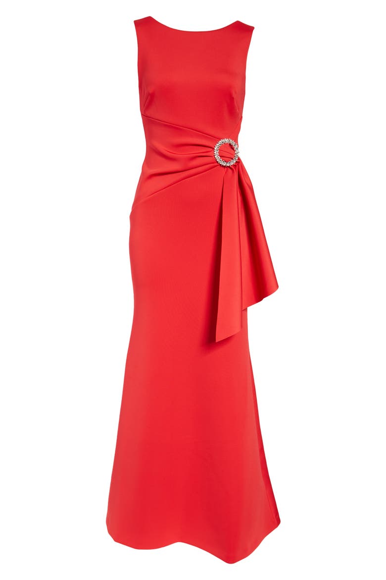 Rhinestone Belt Detail Mermaid Gown, Alternate, color, RED