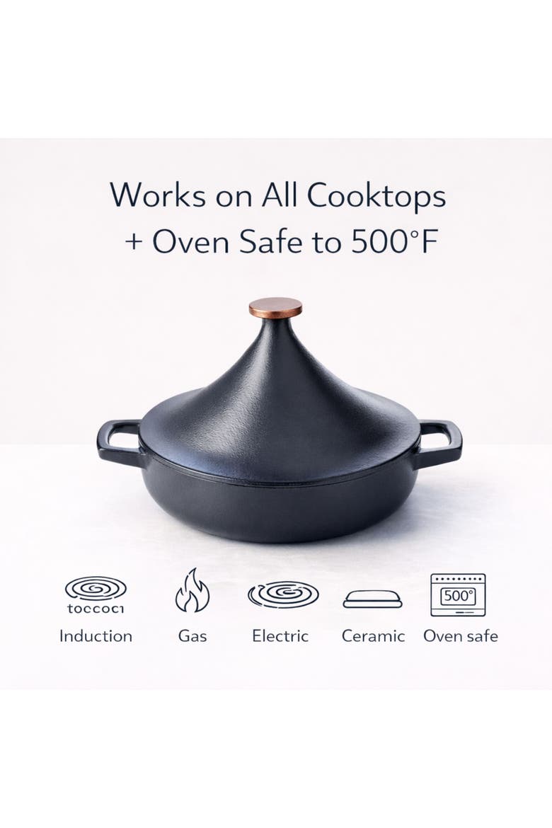 Nori Enameled Cast Iron Moroccan Tagine, 3-Qt., Alternate, color, Black