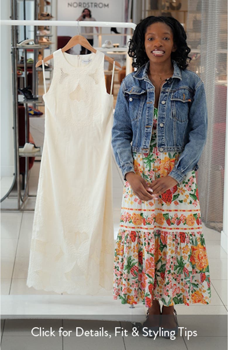 Veronica Beard Upten Embroidered Open Stitch Sleeveless Midi Dress