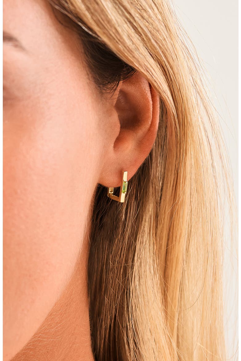 14K Gold Color Square Huggie Hoop Earrings (Online Trunk Show), Alternate, color, 14K YELLOW GOLD/ PERIODOT
