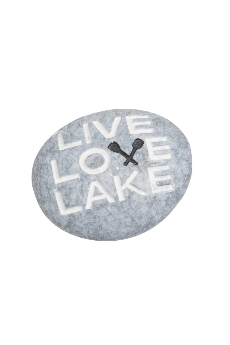 "Live Love Lake" Decorative Resin Pebble 1.75", Main, color, Blue