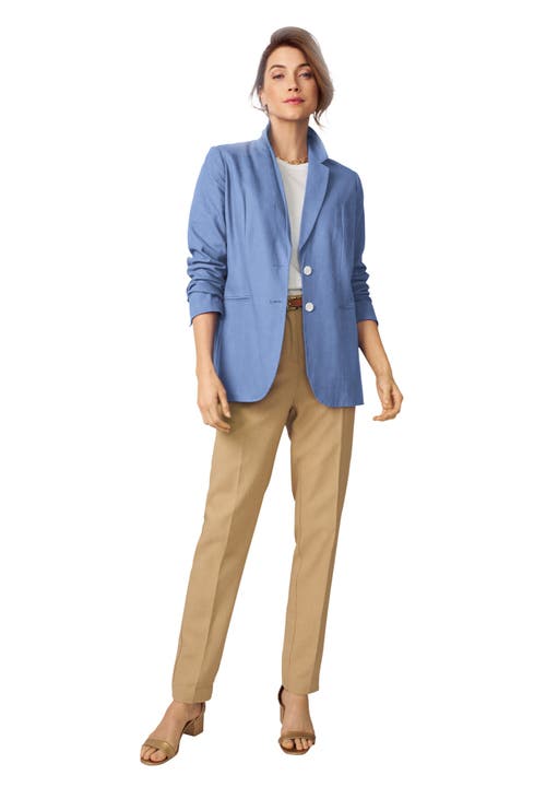 Jessica London Linen Blazer In Blue