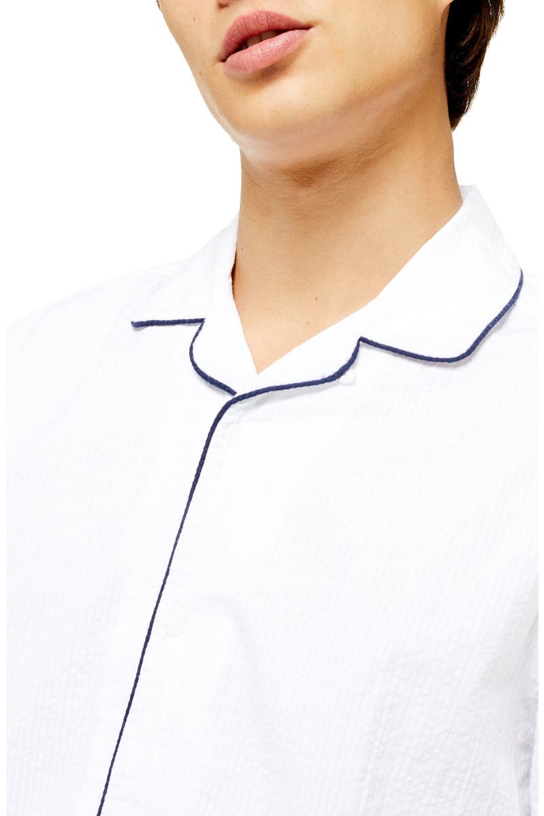 Piped Seersucker Short Sleeve Button-Up Shirt, Alternate, color, WHITE MULTI