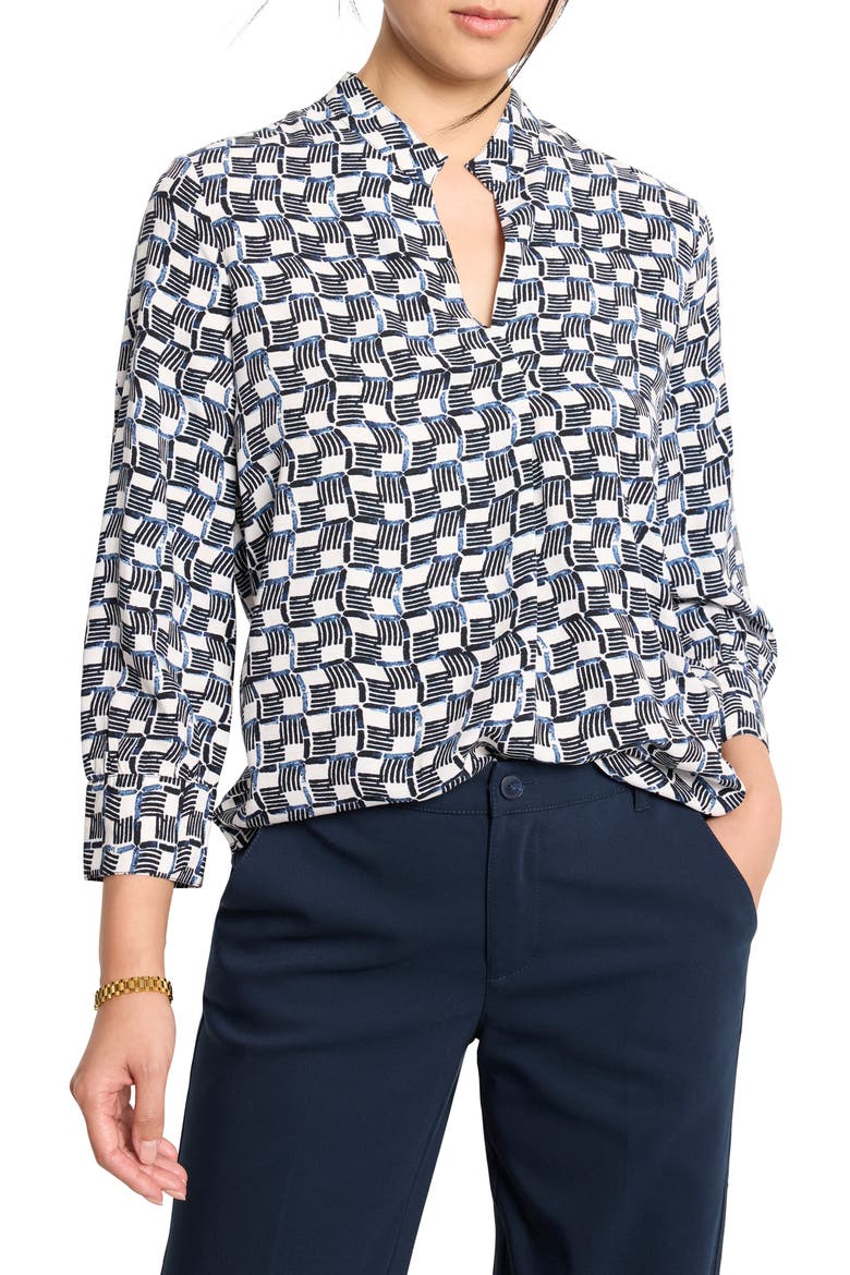 Basketweave Split Neck Shirt, Main, color, INDIGO MULTI