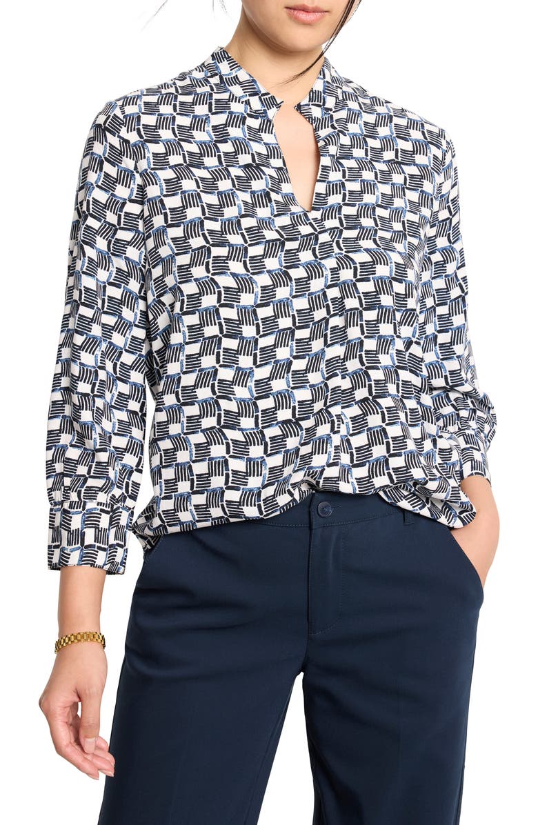 NIC+ZOE Basketweave Split Neck Shirt, Main, color, Indigo Multi