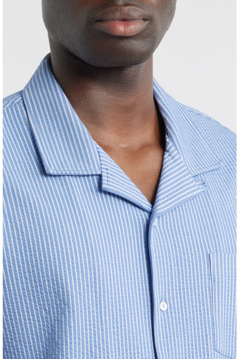 Pinstripe Seersucker Pajama Camp Shirt, Alternate, color, BLUE STRIPE