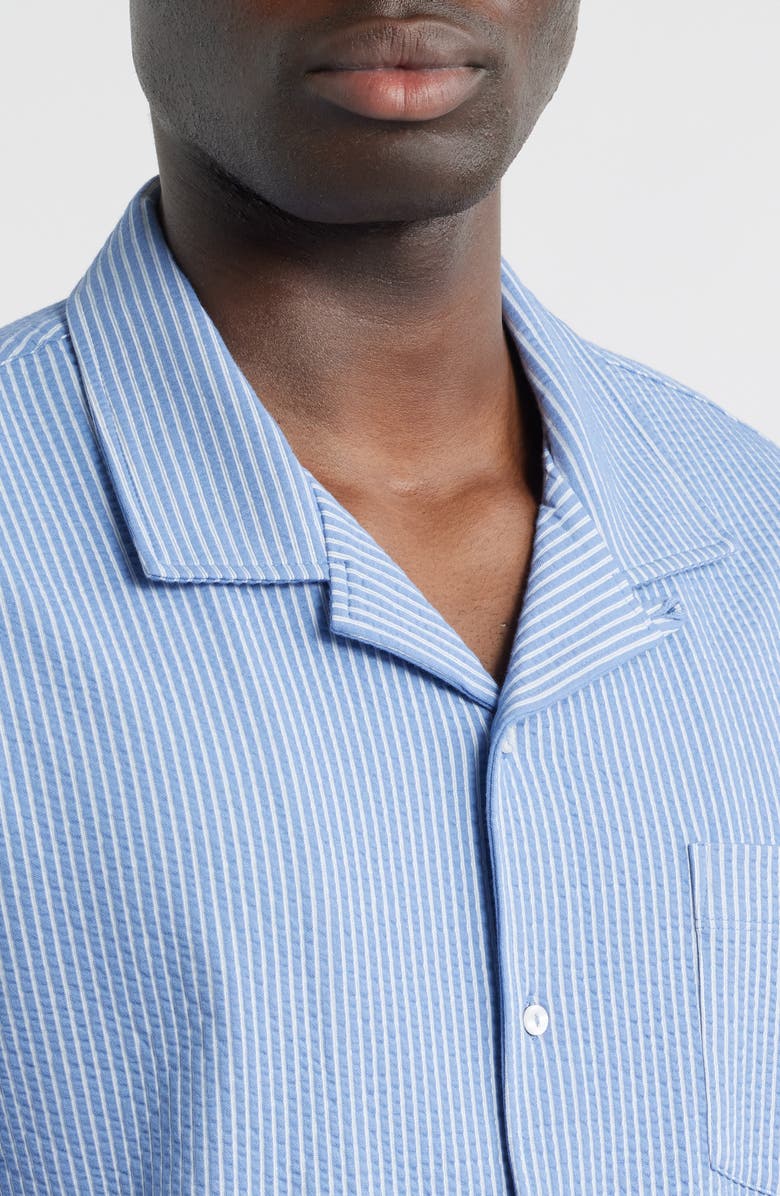 Daniel Buchler Pinstripe Seersucker Pajama Camp Shirt, Alternate, color, Blue Stripe