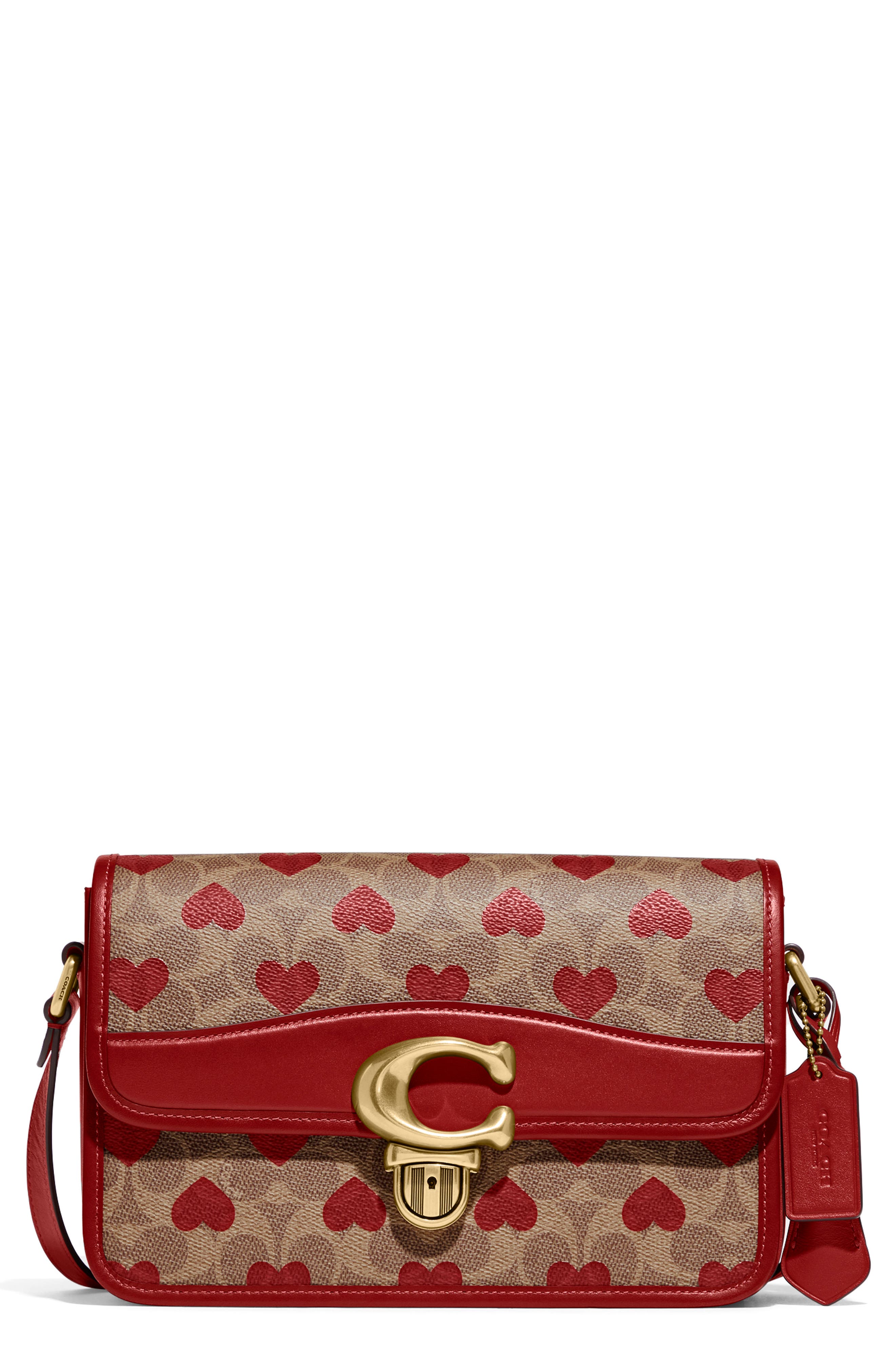 Coated Canvas Signature Crossbody Bag, Main, color, B4/ TAN RED APPLE