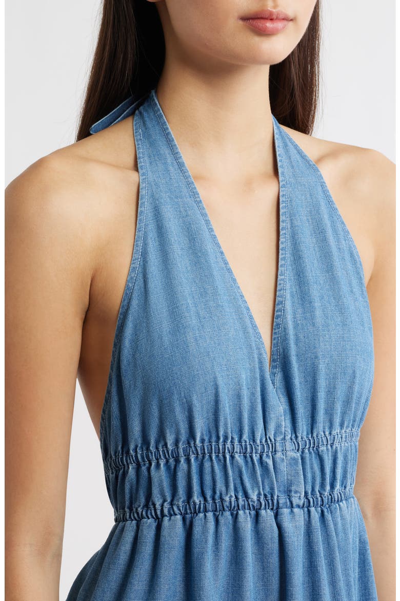 Tiered Denim Halter Midi Dress, Alternate, color, LIGHT DENIM