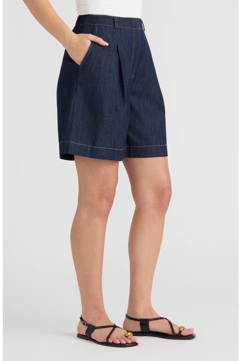 Pleated Bermuda Shorts, Alternate, color, DARK DENIM